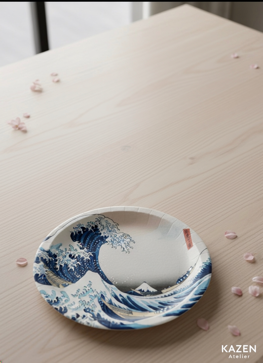 KAZEN Wave Paper Plate – Japanese BBQ Edition (10 Pack, 9 inch, Made in Japan)